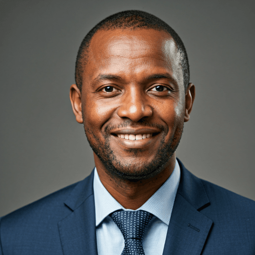 professional portrait of the Kenyan founder of Letterbox, friendly and visionary expression