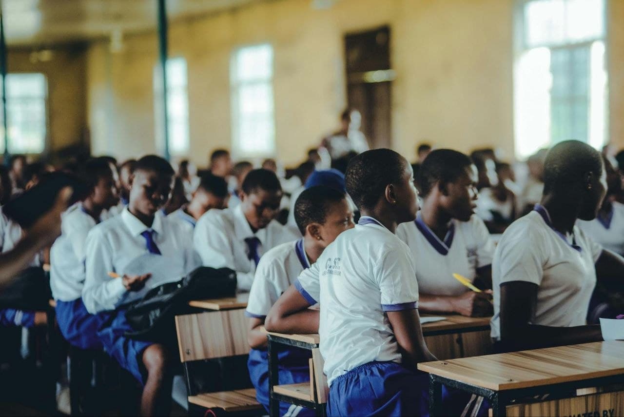 Kenyan school children engaged in a group activity